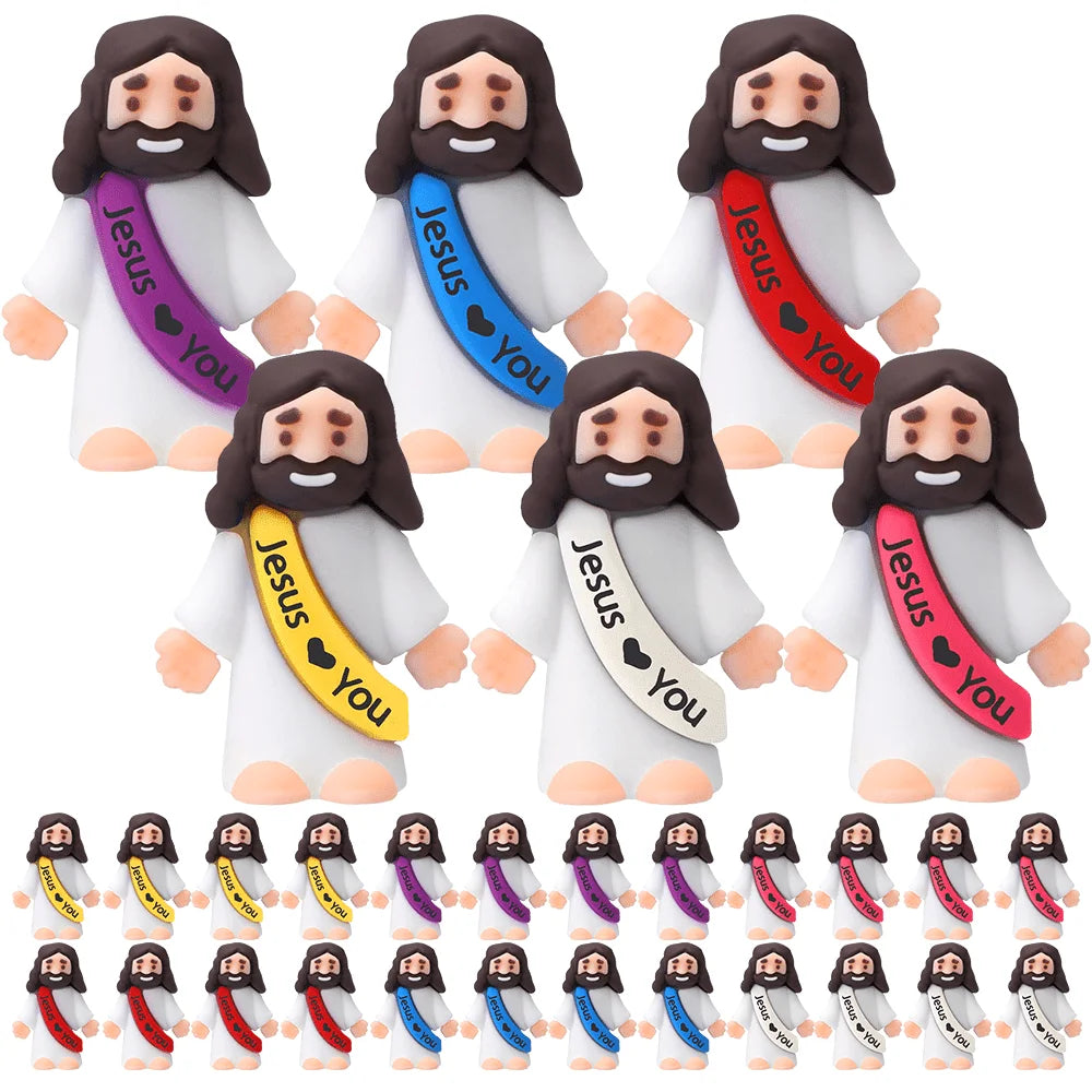 30 Pcs Little Jesus Figures Original Design Jesus Love You Mini Rubber Jesus Toys to Hide and Seek Religious Party Favors Sunday School Baptism Gifts Stuffers(Multicolor)
