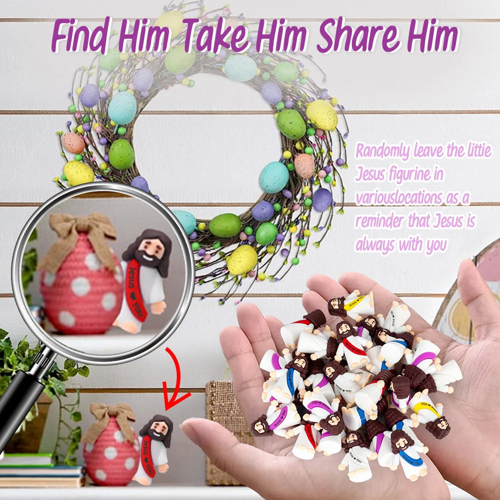 30 Pcs Little Jesus Figures Original Design Jesus Love You Mini Rubber Jesus Toys to Hide and Seek Religious Party Favors Sunday School Baptism Gifts Stuffers(Multicolor)