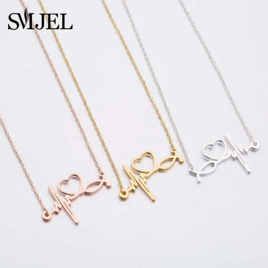 Stainless Steel ECG Wave Necklaces and Bracelets
