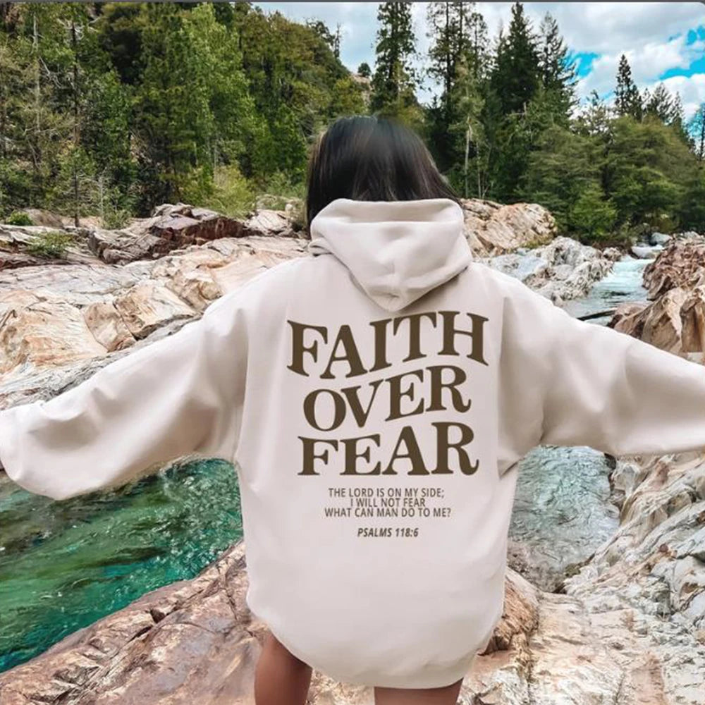 2025 Faith Over Fear Christian Hoodie Christian Sweatshirt Jesus Hoodie Trendy Hoodie Bible Verse Shirt Unisex Aesthetic Clothes
