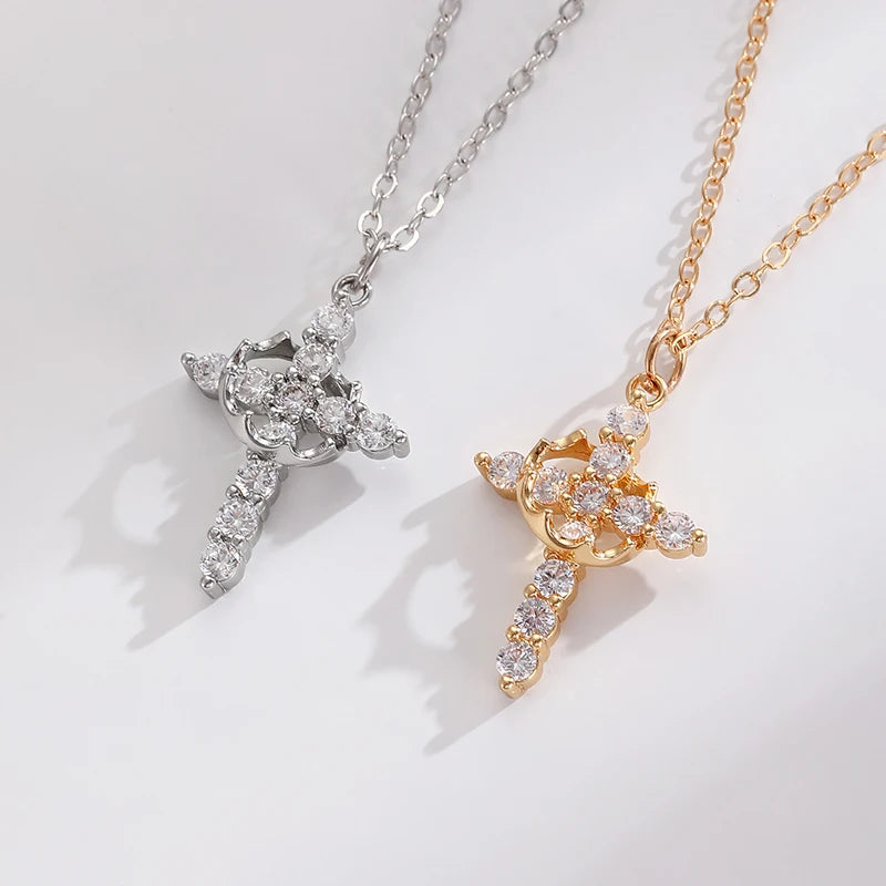 Rotatable Crown Cross Necklace