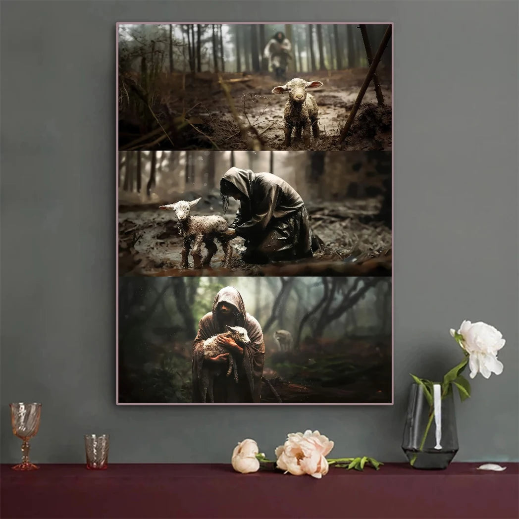 Christian Jesus Chases Saves Lost Lambs Wall Art Posters Classic Bible Verses Christ-followers Gifts Home Decor Canvas Painting
