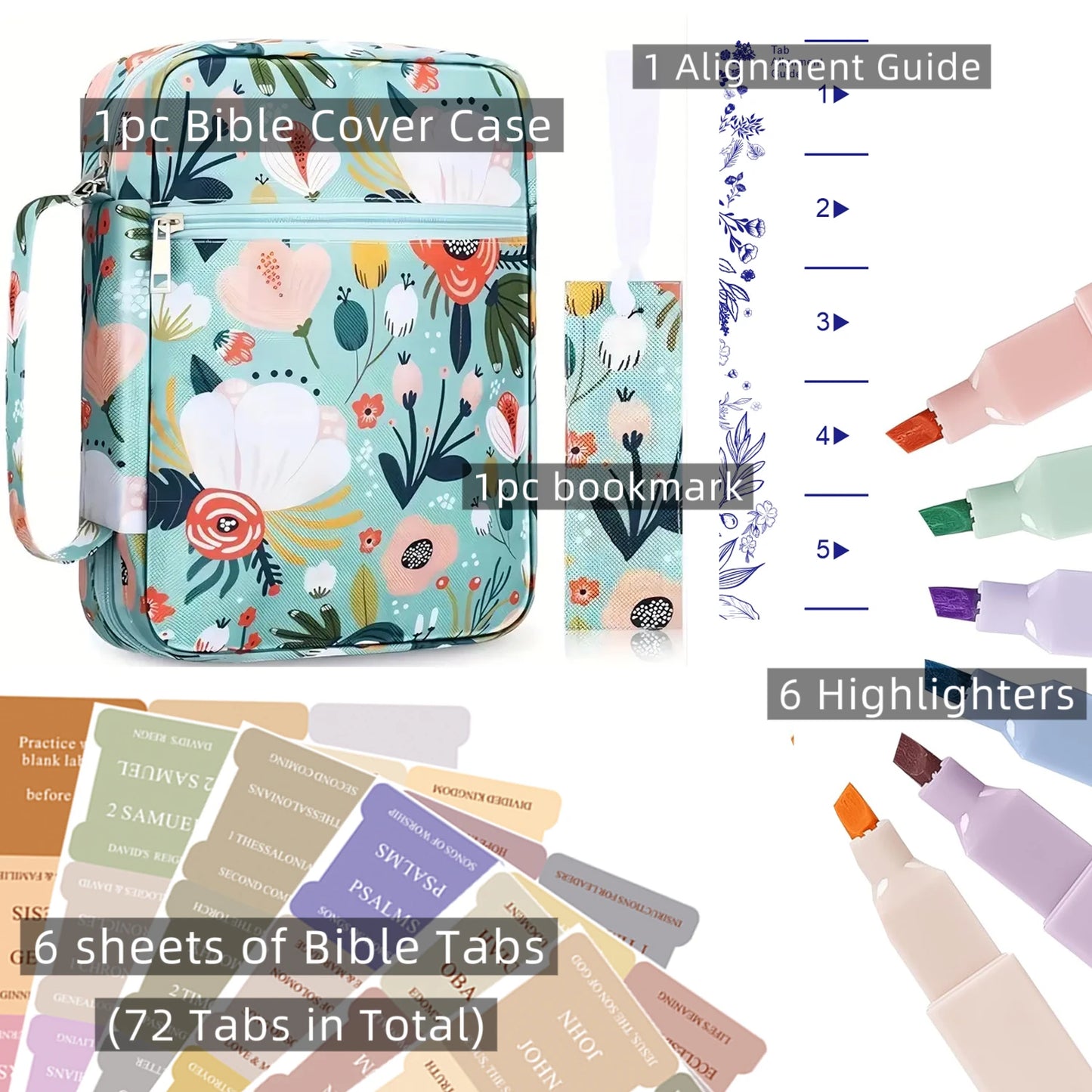 Bible Cover Case for Women 10'' Floral with Accessories