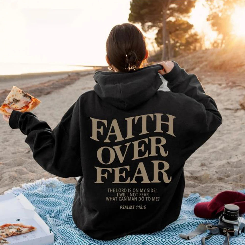 2025 Faith Over Fear Christian Hoodie Christian Sweatshirt Jesus Hoodie Trendy Hoodie Bible Verse Shirt Unisex Aesthetic Clothes