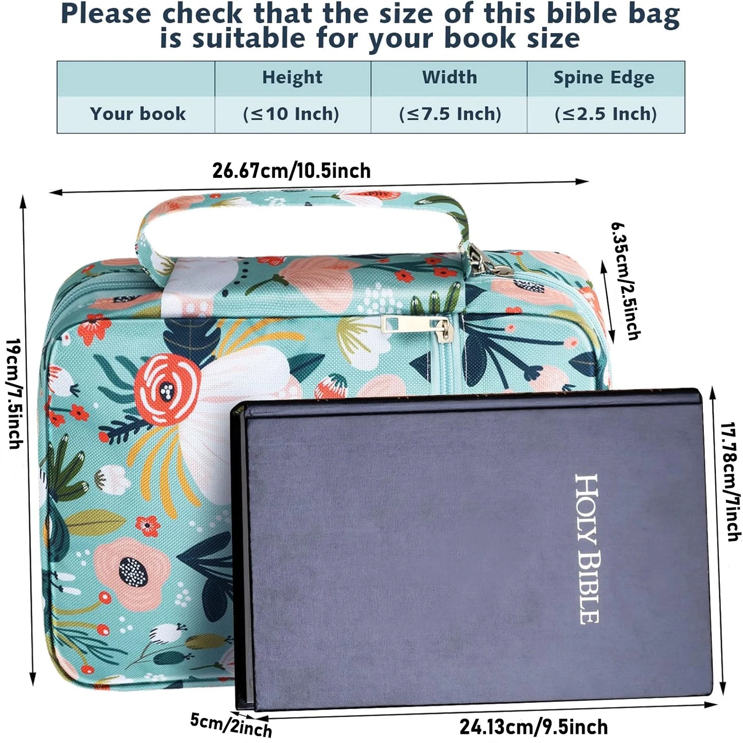 Bible Cover Case for Women 10'' Floral with Accessories