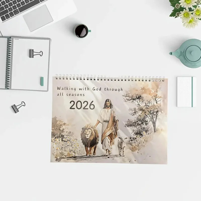 2026 Christian Inspirational Wall Calendar: Jesus Walking with the Lamb of God, Symbolizing Hope