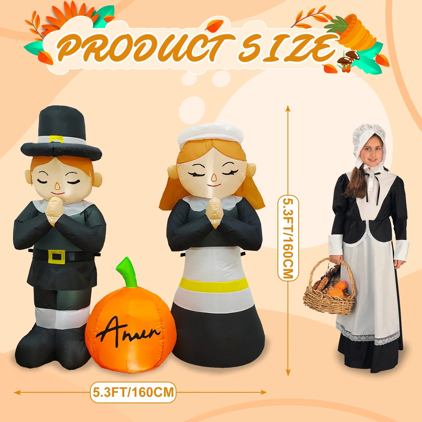 5FT Thanksgiving Pilgrim Inflatables Decor