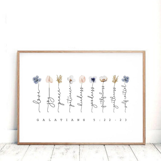 Galatians 5 22-23 Fruit of the Spirit Bible Verse Quote Modern Wall Art Canvas Painting Galatians Poster Print Home Room Decor