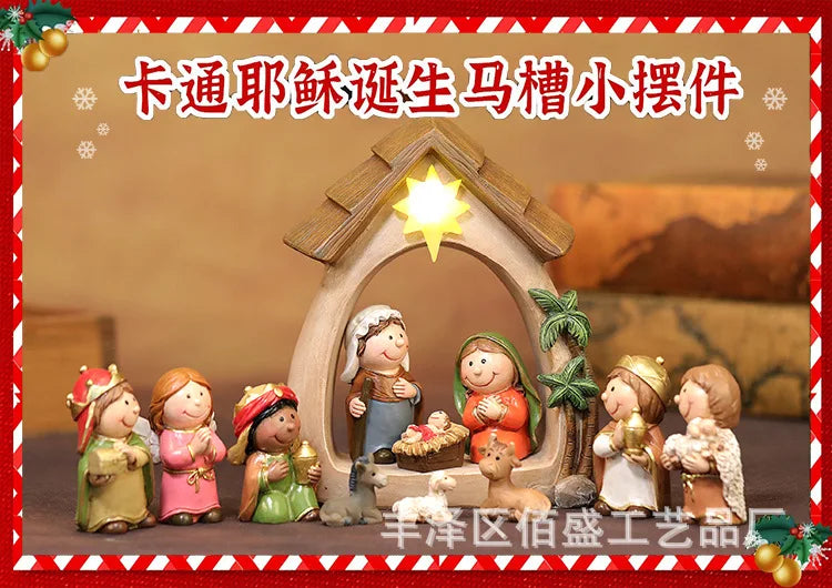 Christmas Decorations Resin Cartoon Nativity Scene