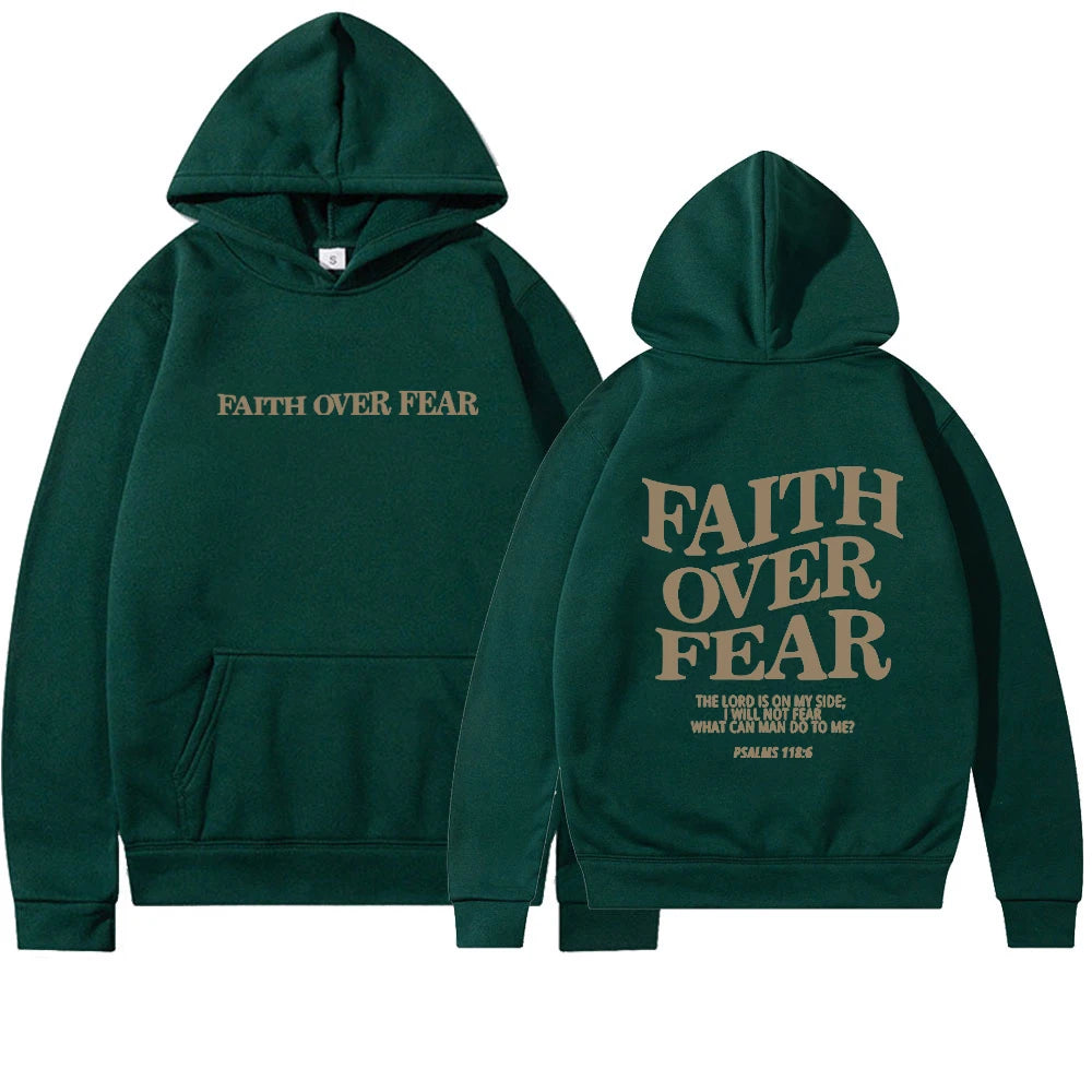 2025 Faith Over Fear Christian Hoodie Christian Sweatshirt Jesus Hoodie Trendy Hoodie Bible Verse Shirt Unisex Aesthetic Clothes