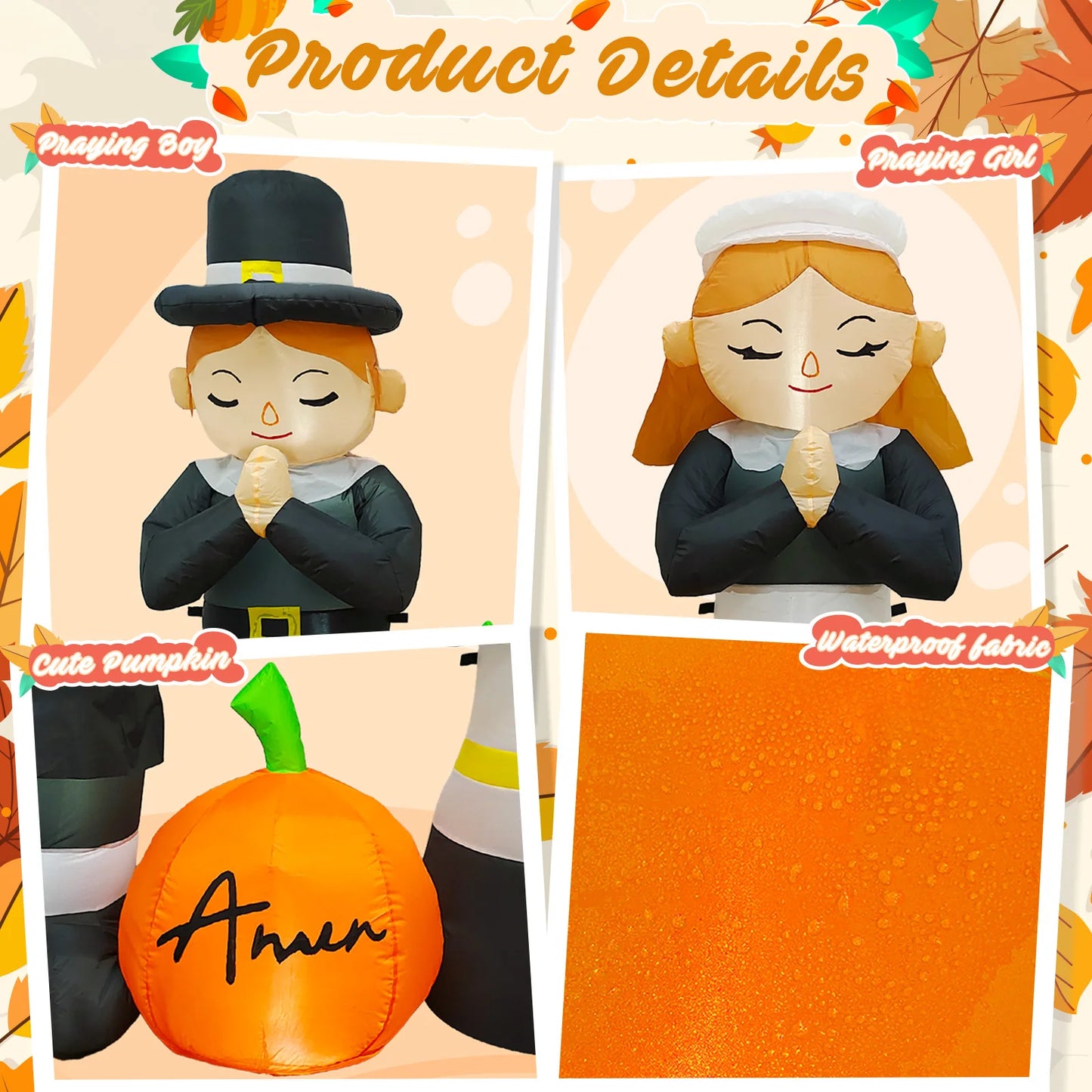 5FT Thanksgiving Pilgrim Inflatables Decor