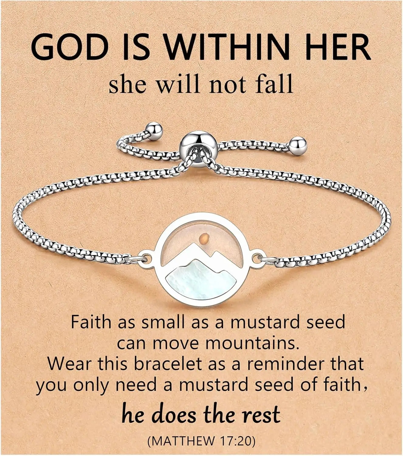 Stainless Steel Move Mountains Mustard Seed Bracelet