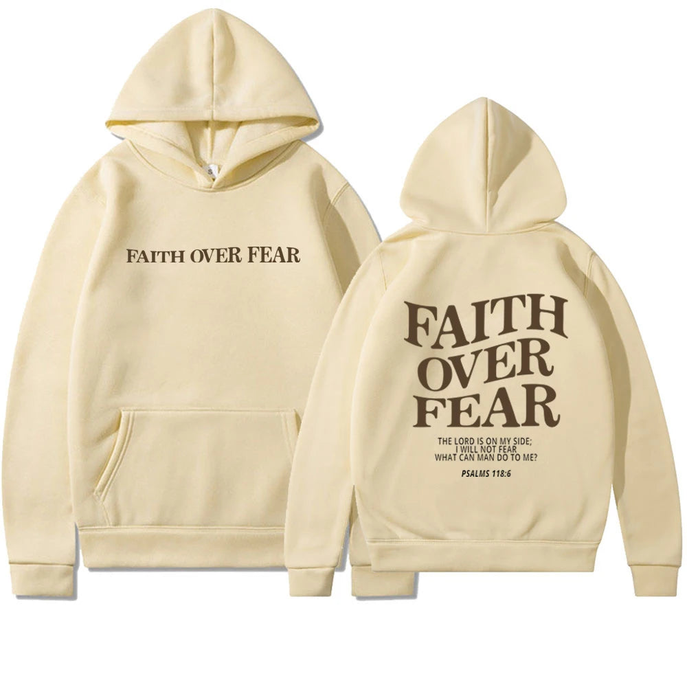 2025 Faith Over Fear Christian Hoodie Christian Sweatshirt Jesus Hoodie Trendy Hoodie Bible Verse Shirt Unisex Aesthetic Clothes