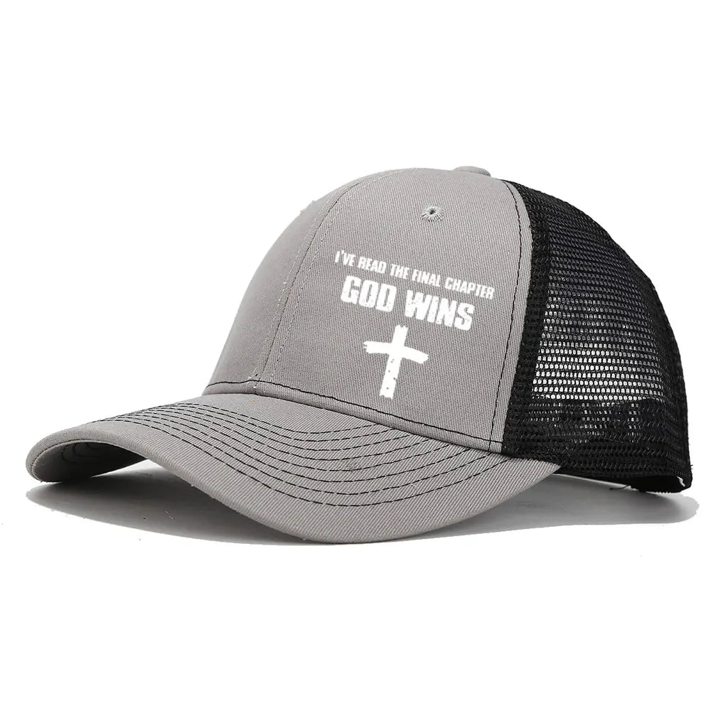 GOD WINS Cross Printed Cotton Baseball Caps Unisex Mesh Breathable Hats Fashion Curved Brim Trucker Hat Casual Street Sun Cap