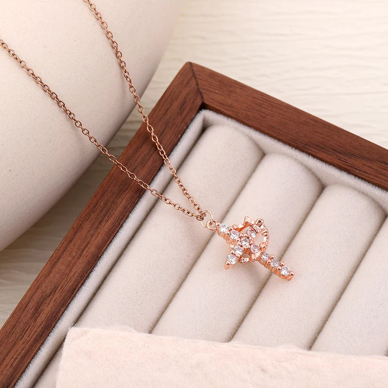 Rotatable Crown Cross Necklace