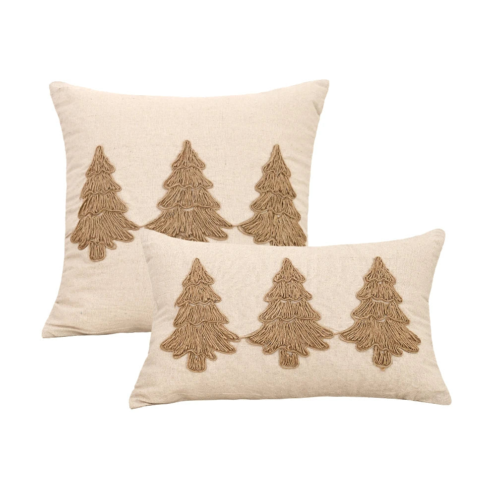Beige Hemp Rope Embroidered Pillowcase