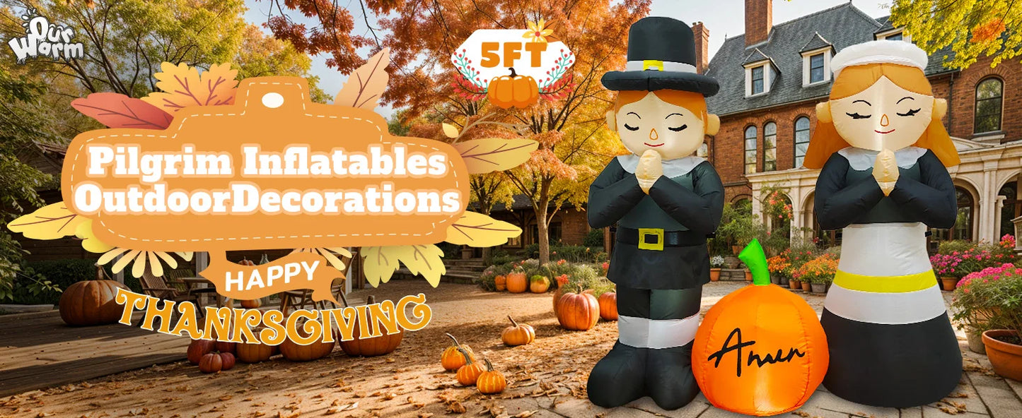 5FT Thanksgiving Pilgrim Inflatables Decor