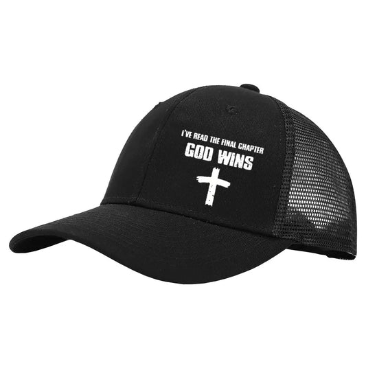 GOD WINS Cross Printed Cotton Baseball Caps Unisex Mesh Breathable Hats Fashion Curved Brim Trucker Hat Casual Street Sun Cap
