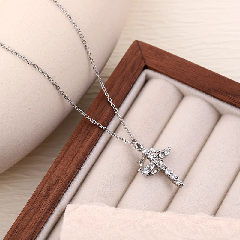 Rotatable Crown Cross Necklace