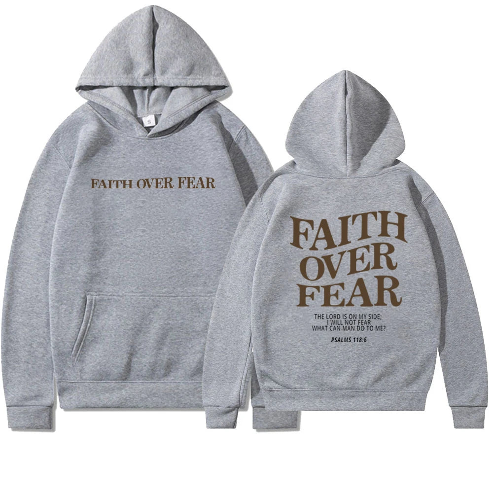 2025 Faith Over Fear Christian Hoodie Christian Sweatshirt Jesus Hoodie Trendy Hoodie Bible Verse Shirt Unisex Aesthetic Clothes