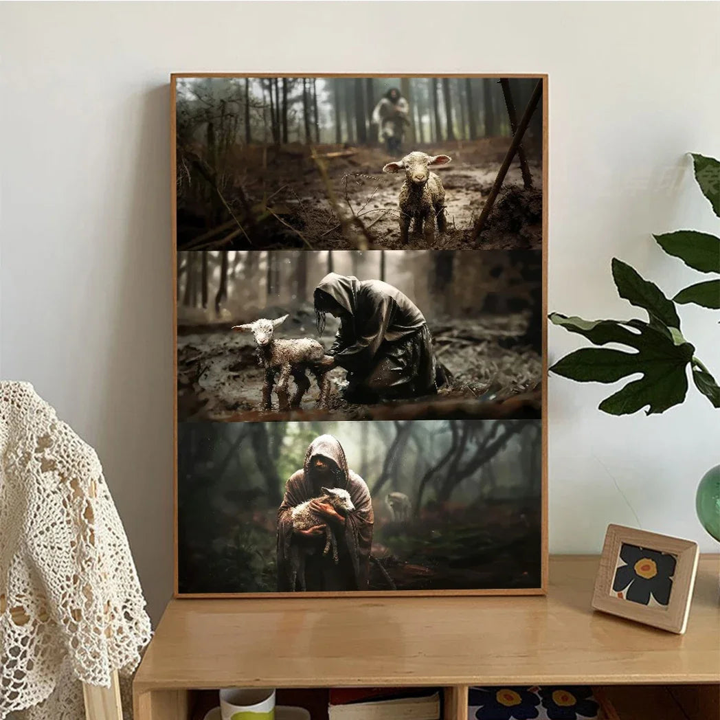 Christian Jesus Chases Saves Lost Lambs Wall Art Posters Classic Bible Verses Christ-followers Gifts Home Decor Canvas Painting