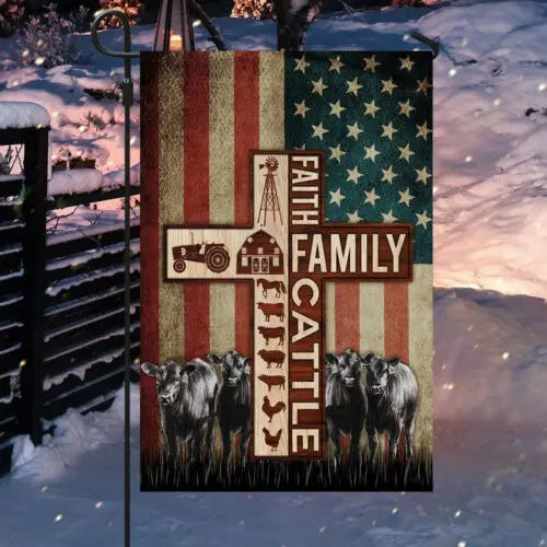 Faith Family Cattle American Flag Garden Flag