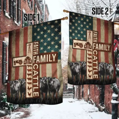 Faith Family Cattle American Flag Garden Flag