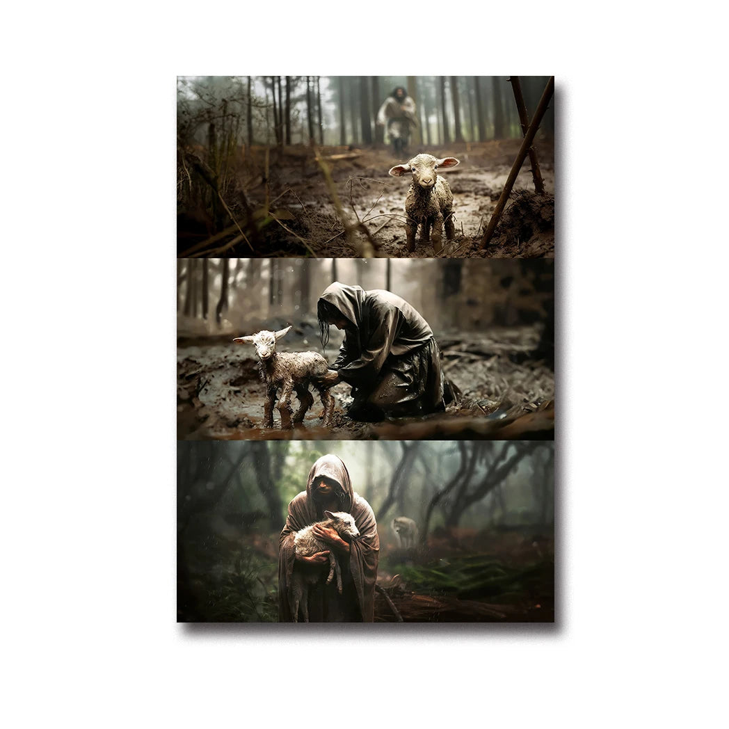 Christian Jesus Chases Saves Lost Lambs Wall Art Posters Classic Bible Verses Christ-followers Gifts Home Decor Canvas Painting