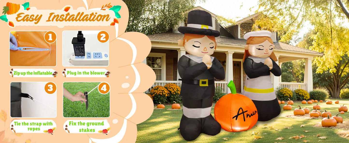 5FT Thanksgiving Pilgrim Inflatables Decor