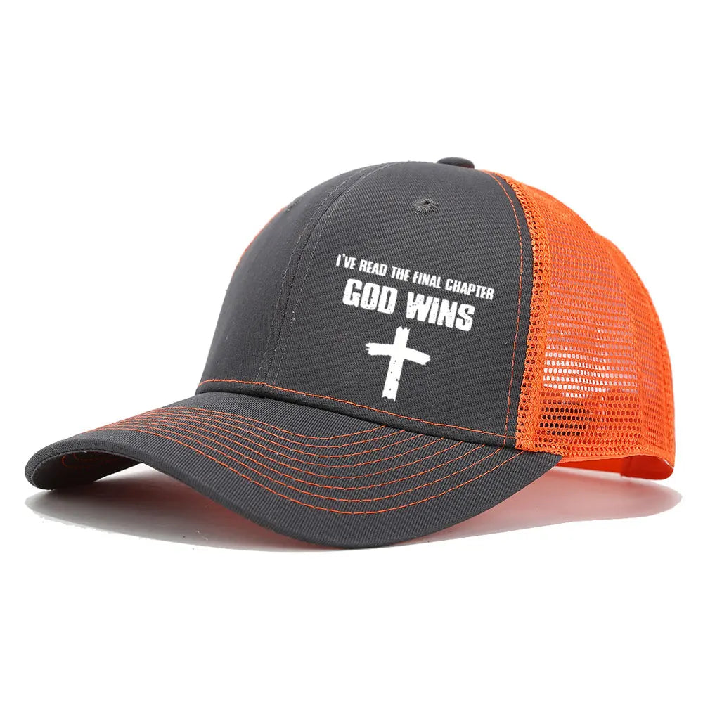 GOD WINS Cross Printed Cotton Baseball Caps Unisex Mesh Breathable Hats Fashion Curved Brim Trucker Hat Casual Street Sun Cap