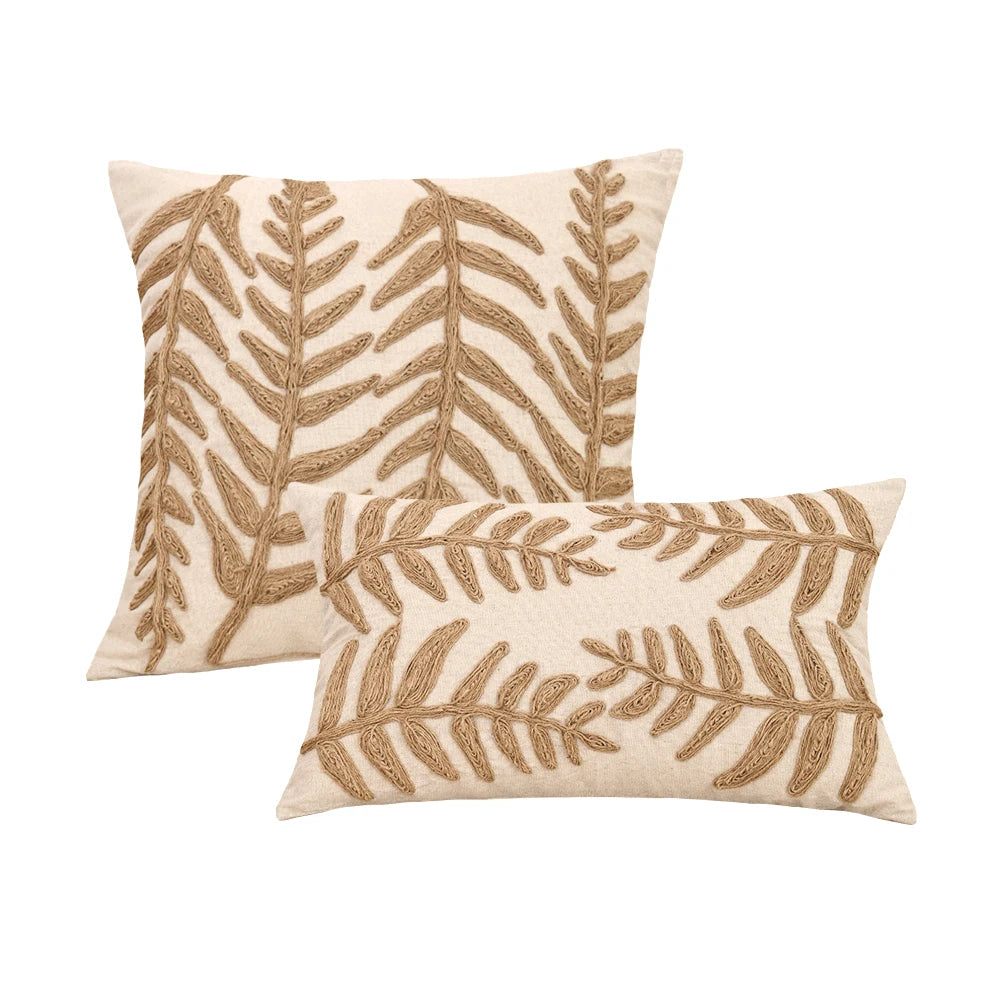 Beige Hemp Rope Embroidered Pillowcase
