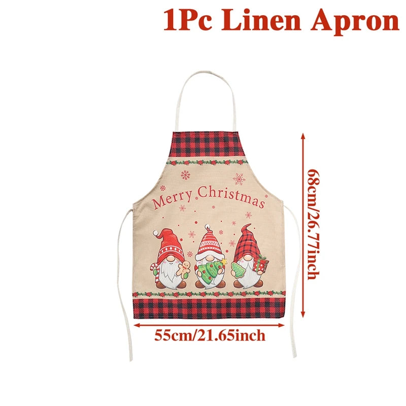 Christmas Linen Apron (Merry Christmas,Christmas Dwarfs,Santa Clause)