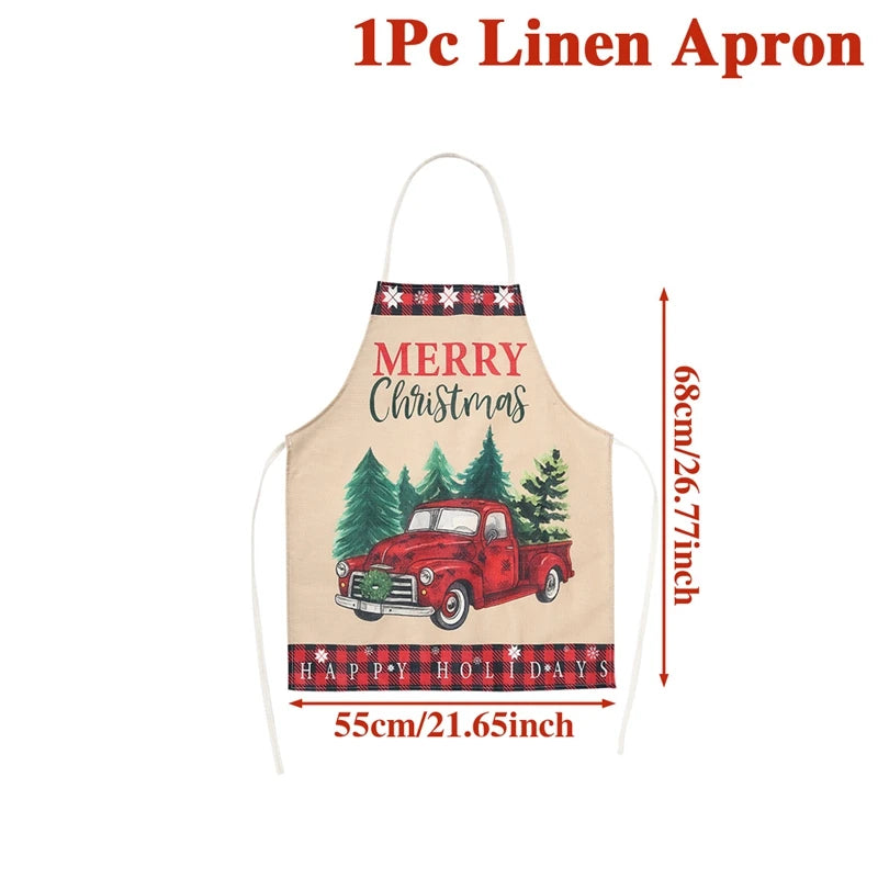 Christmas Linen Apron (Merry Christmas,Christmas Dwarfs,Santa Clause)