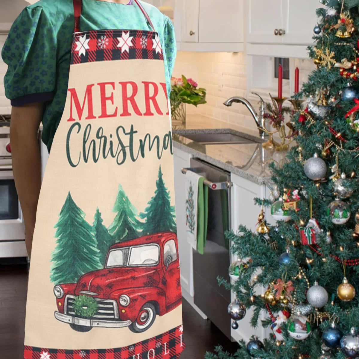 Christmas Linen Apron (Merry Christmas,Christmas Dwarfs,Santa Clause)