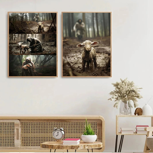 Christian Jesus Chases Saves Lost Lambs Wall Art Posters Classic Bible Verses Christ-followers Gifts Home Decor Canvas Painting